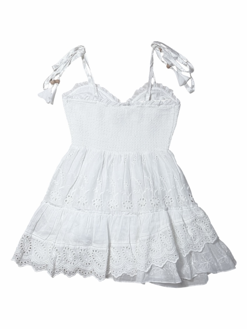 LoveShackFancy Ivory Tie Shoulder Olani Mini Dress Womans M - Picture 9 of 9